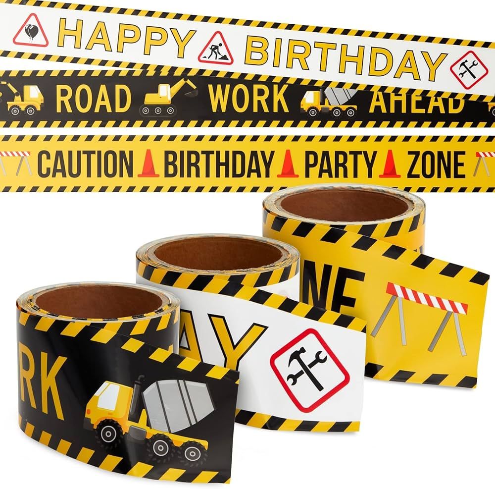 BLUE PANDA 3 Pack 100 Foot Rolls Birthday Caution Tape for Construction Party Decorations (3 Inch... | Amazon (US)