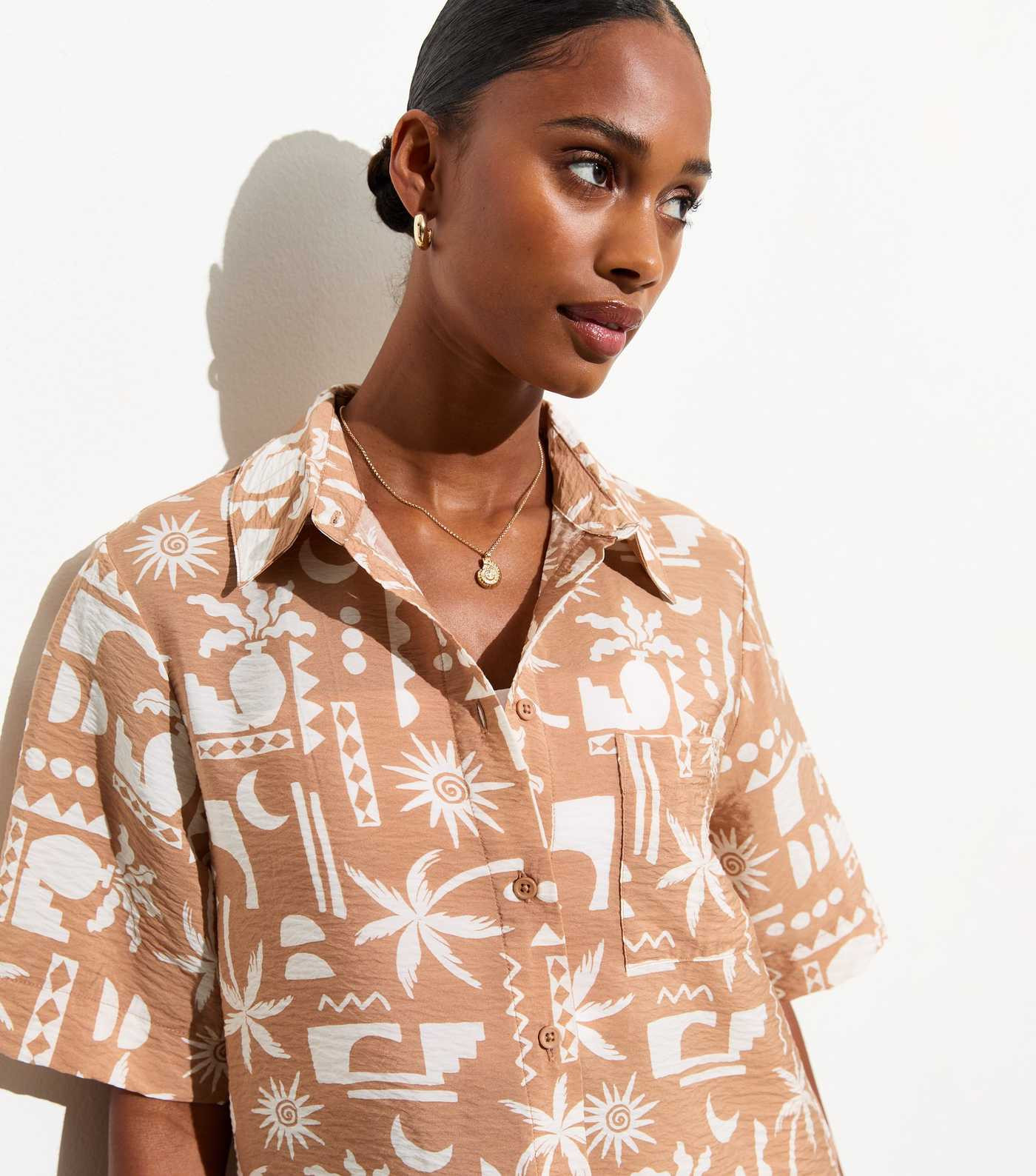 Camel Tropical Print Short Sleeve Resort Shirt | New Look | New Look (UK)