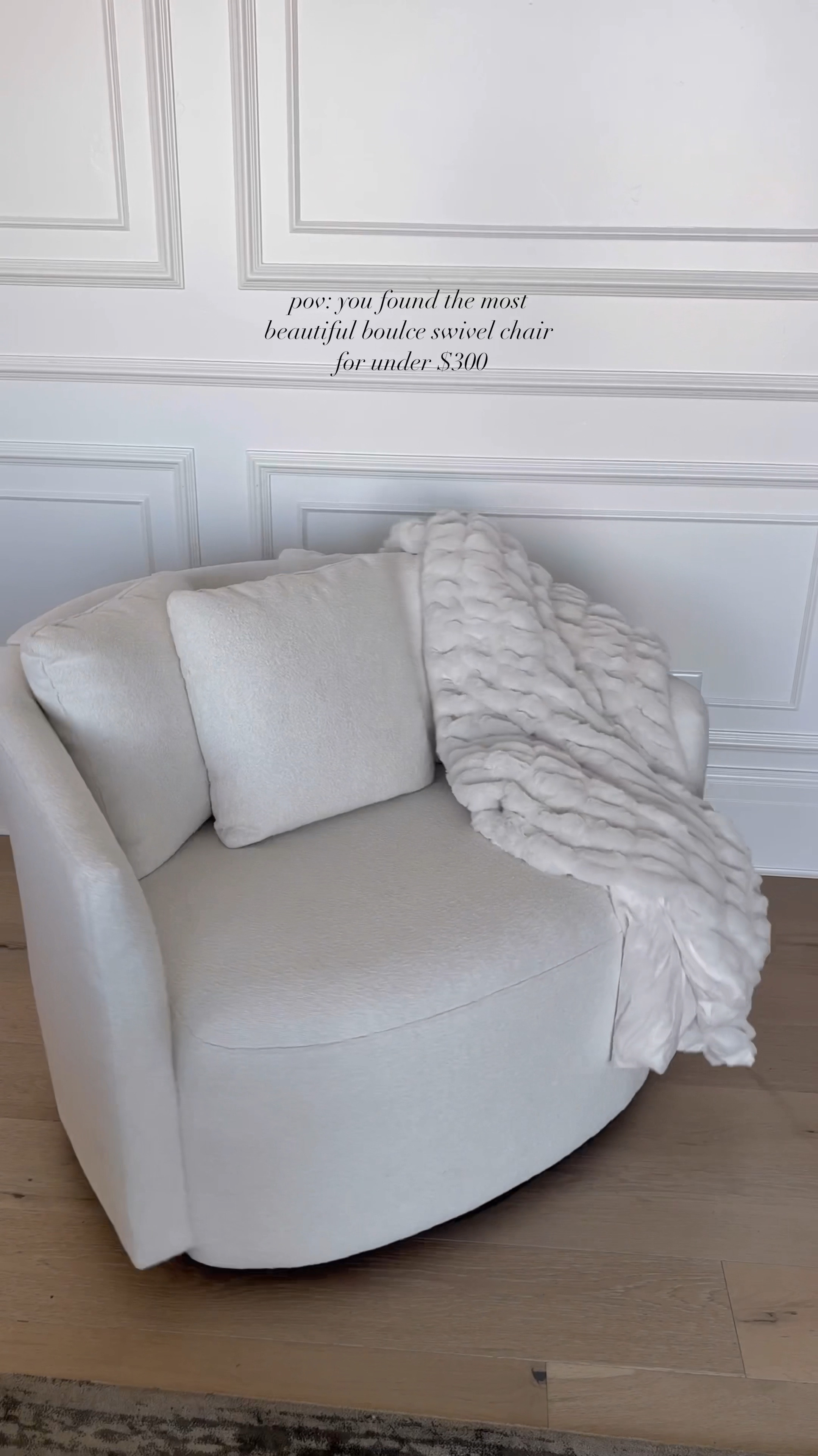 These boulce swivel chairs are comfy and oversized enough to relax and lounge comfortably for more than one person. I had been eyeing something similar that was over $1500 and these are just as nice and under $300!! Comes with the 3 throw pillows. It also is available in a green chair too. Andrew home, Christine Andrew home

@walmart #WalmartHome #walmartpartner

#LTKSeasonal #LTKVideo #LTKhome