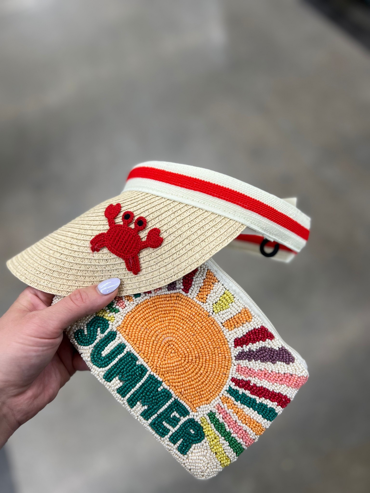 Under $15 !! How stinking adorable are these? No Boundaries Women's Beaded Summer Wristlet & No Boundaries Straw Visor Red Crab?! Vacay vibes instantly ! 

#LTKootd #LTKSwim #LTKSeasonal