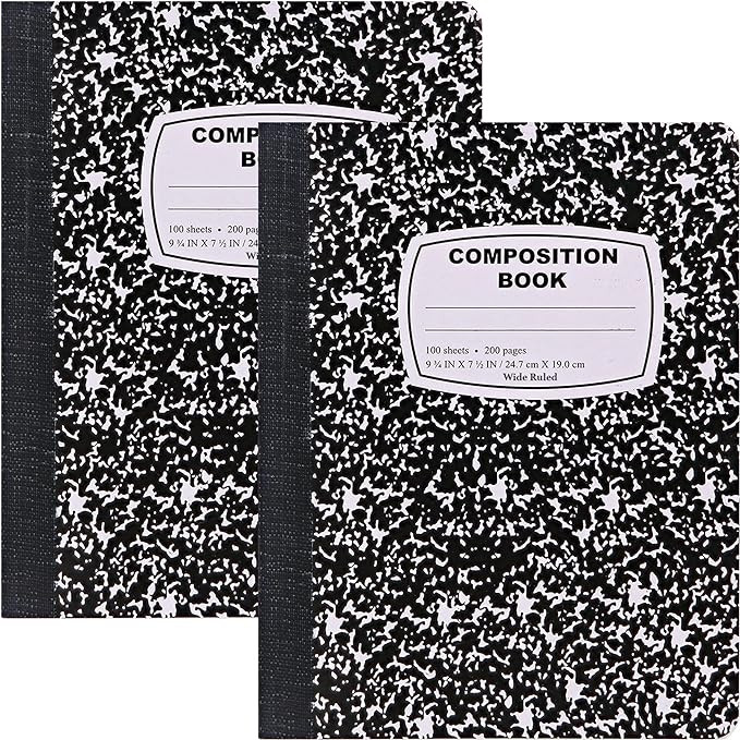 Emraw Marble Composition Notebook Wide Ruled Black and White Composition Books 100 Sheets (2 Pack... | Amazon (US)