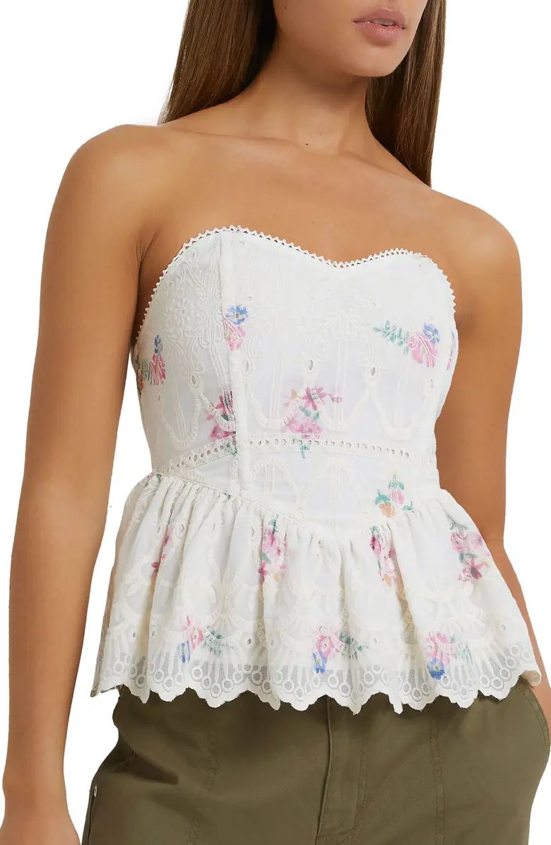 River Island Broderie Strapless Floral Print Peplum Top | Nordstrom | Nordstrom