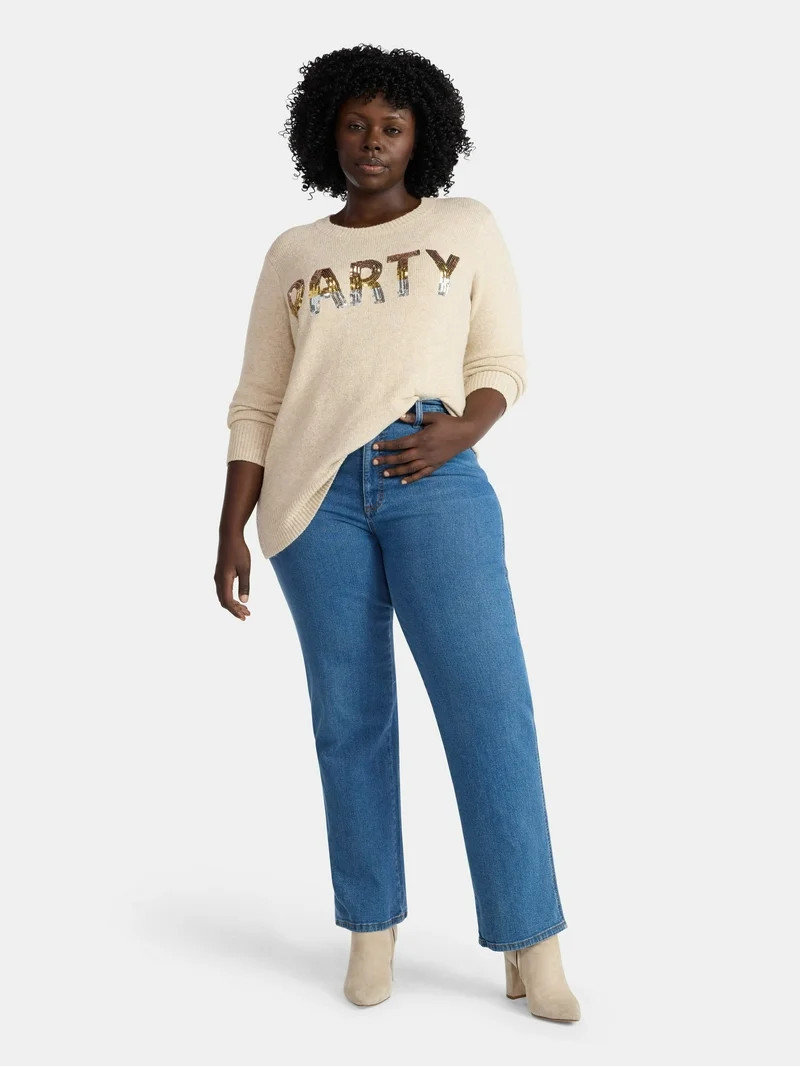 Terra & Sky Women's Plus Holiday Talking Sweater, Midweight, Sizes 0X-4X | Walmart (US)