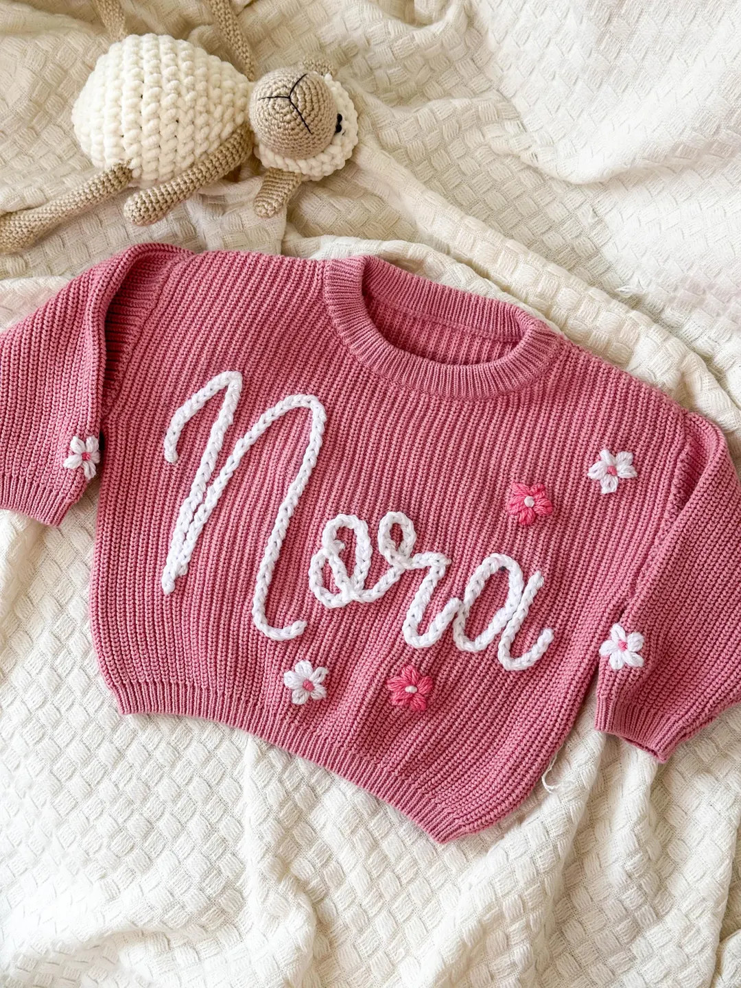 Personalized Hand Embroidered Name Baby Sweater,custom Baby Name Sweater,pink Baby Girls Sweater ... | Etsy (US)