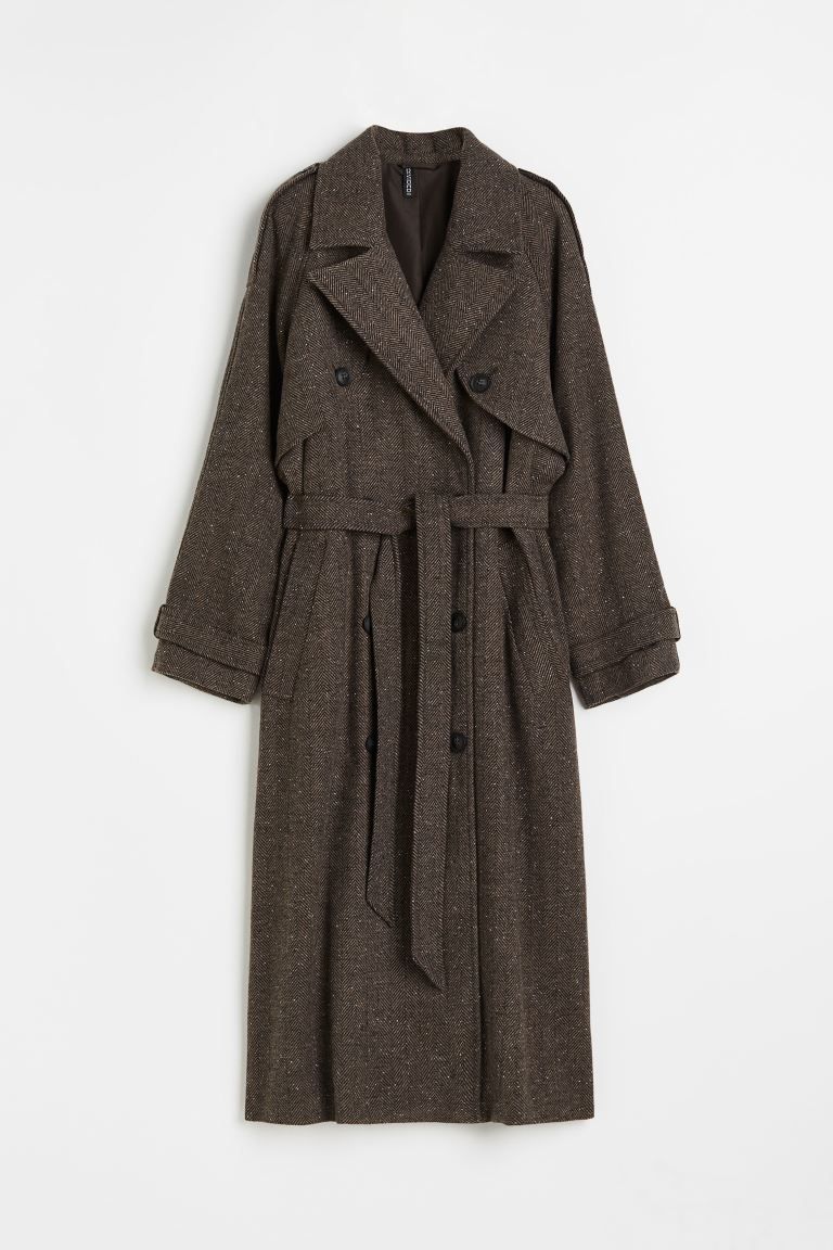 Trenchcoat - Brown/Herringbone-patterned - Ladies | H&M GB | H&M (UK, MY, IN, SG, PH, TW, HK)