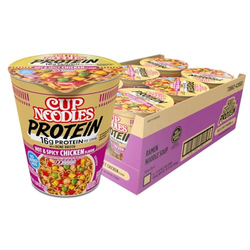 Nissin Cup Noodles Protein Ramen, Chicken Flavor Spicy Ramen with Bone Broth, 16g Protein, 2.54 Ounce Cup (Pack of 6) | Amazon (US)