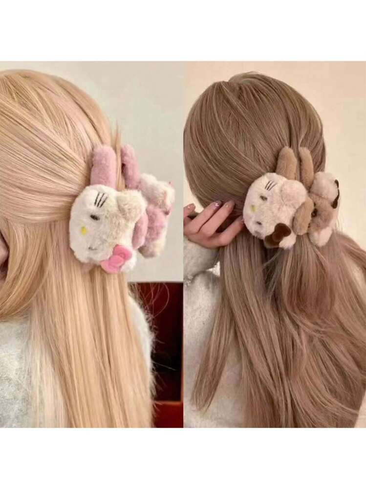 Cute Hello Kitty Plush Hair Claw Anime Figure Sweet Girl Hair Accessories Cartoon Kawaii Retro Ha... | SHEIN