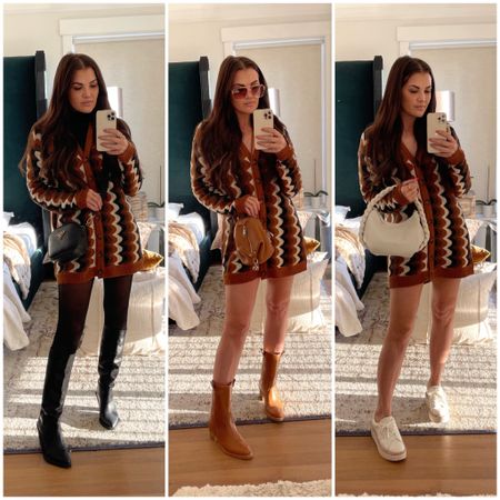 Three ways to wear the Show Me Your Mumu Bennett Sweater Dress
-
Style 1: 
 Long sleeve: Pumiey
 Tights: Sheertex
 Shoes: Rebecca Minkoff
 Bag: FedorAmor (can’t link but check my 
           IG bio for link!) 

Style 2: 
 Shoes: Dolce Vita Colete Boots
 Bag: Rebecca Minkoff 
 Sunglasses: Sojos 

Style 3: 
 Shoes: Dolce Vita Tiger Sneakers 
 Bag: Dolce Vita Pippa 



#LTKshoecrush #LTKitbag #LTKstyletip