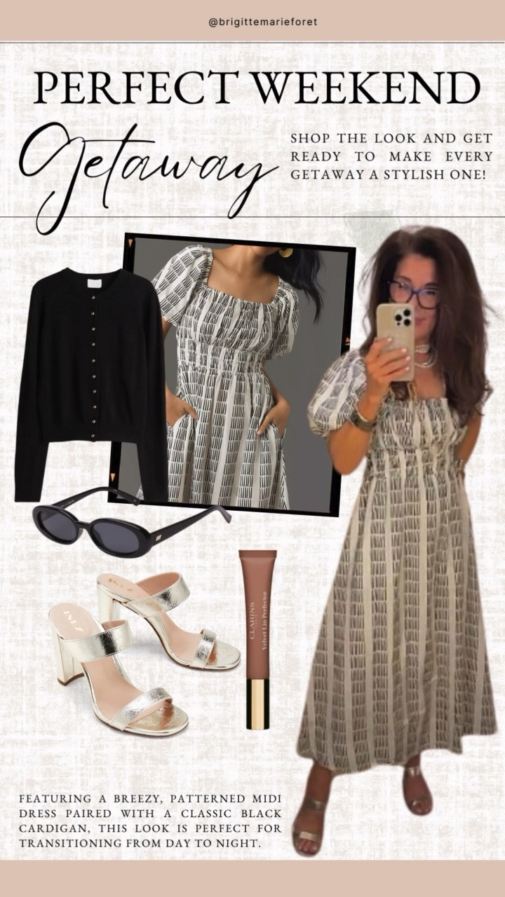 Featuring a breezy, patterned midi dress paired with a classic black cardigan, this look is perfect for transitioning from day to night.

#LTKTravel #LTKSeasonal #LTKVideo