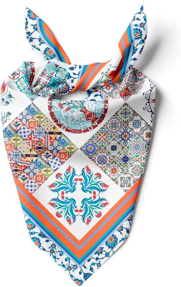 Womens Neck Scarf 21"x21" Small Square | Headband Scarf Ethnic Bandana Head Scarf Flowering Breat... | Amazon (US)