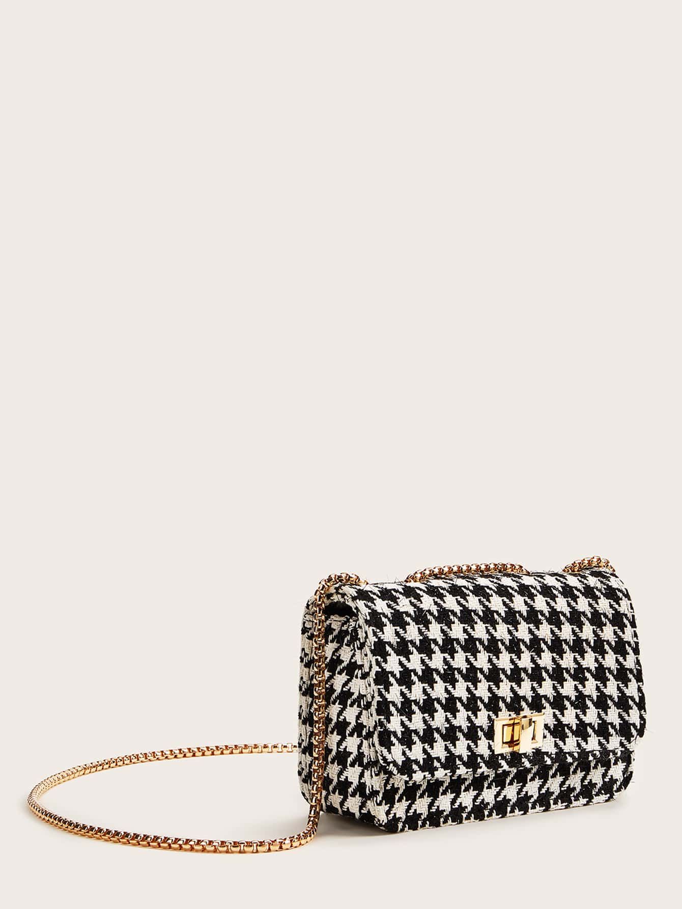 Twist Lock Houndstooth Chain Bag | SHEIN