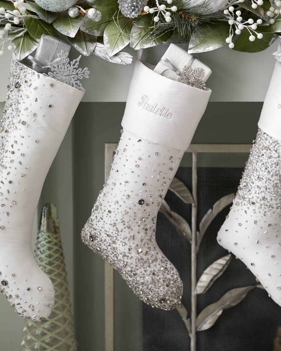 Neiman Marcus 19" Crystal and Silver Scattered Bottom Bead Stocking Plain Cuff | Neiman Marcus