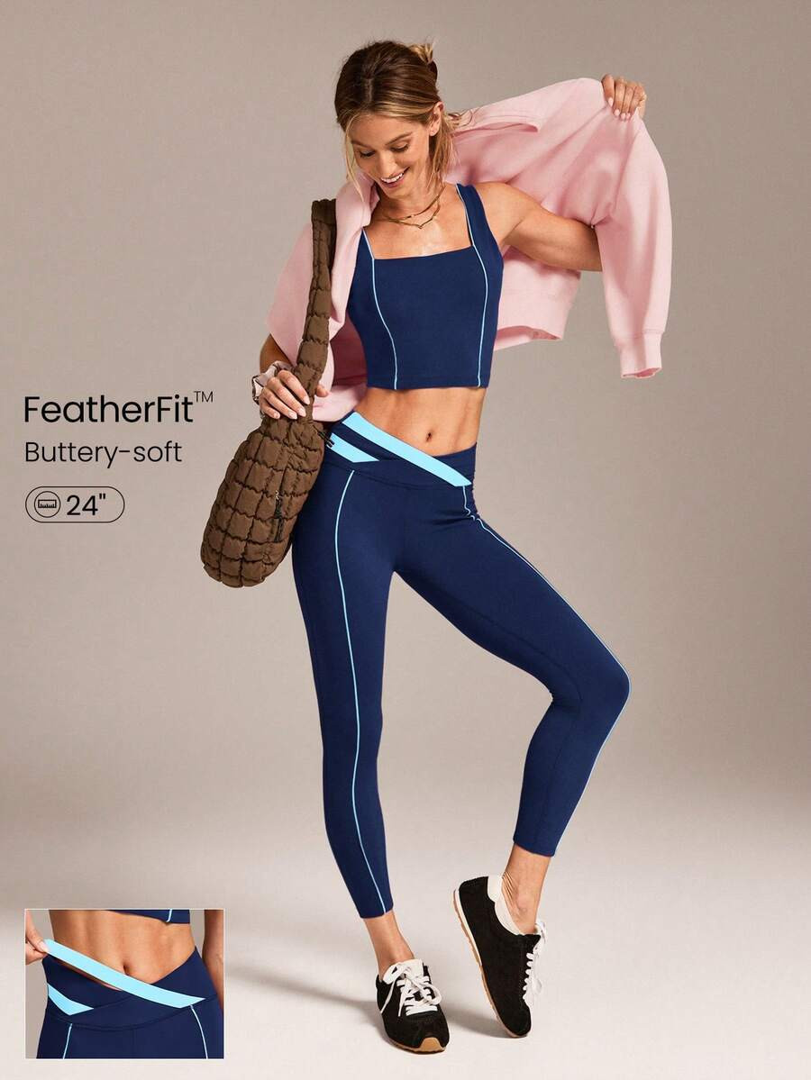 GLOWMODE 24" FeatherFit™ Core Confidence Soft Stretchy Sweat-Wicking Contrasting Color Crossove... | SHEIN