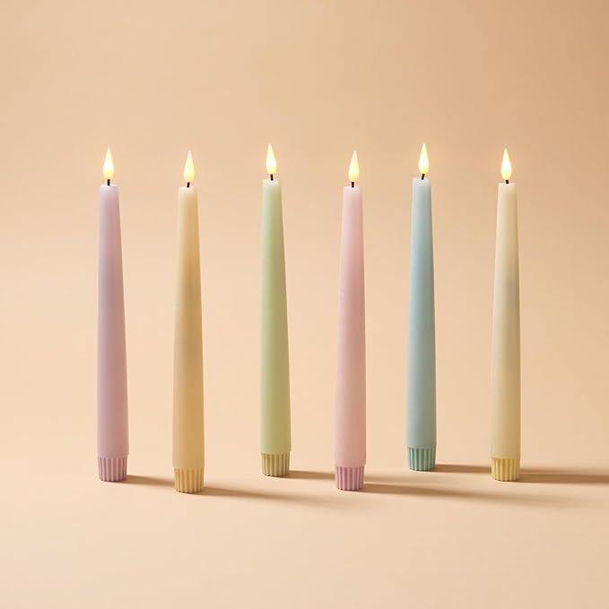 LampLust Flameless Taper Candles, 9 Inch, 6 Pack, Multicolored Pastel Candlesticks with LED Flick... | Amazon (US)