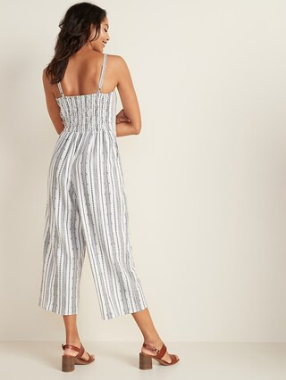 Linen-Blend Geometric-Stripe Cami Jumpsuit for Women | Old Navy (US)