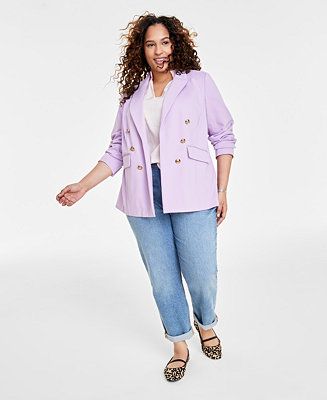 On 34th Trendy Plus Size Faux Double-Breasted Ponté-Knit Blazer, Created for Macy's - Macy's | Macy's
