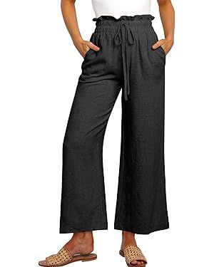 ANRABESS Women's Linen Pants Casual Loose High Waist Drawstring Wide Leg Capri Palazzo Pants Trou... | Amazon (US)