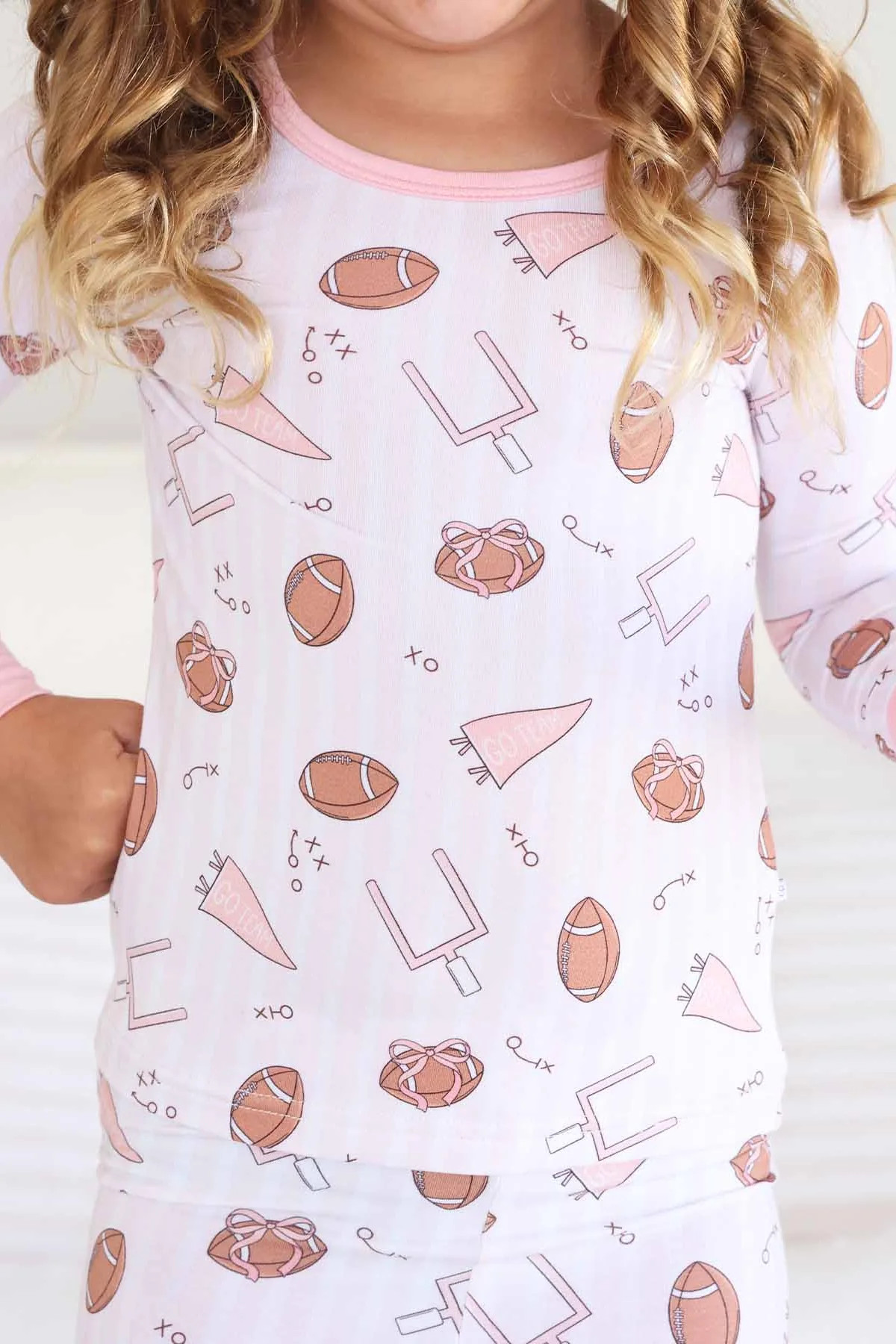 Tiny Touchdowns Two Piece Pajama Set | Pink | Caden Lane