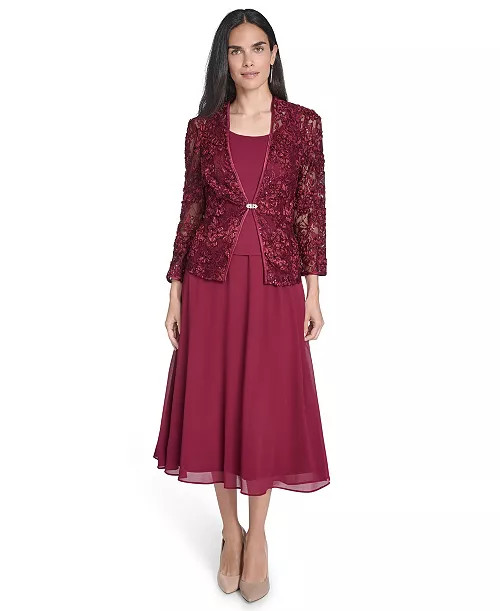 Women's Soutache Jacket & Jewel-Neck Midi Dress | Macy's