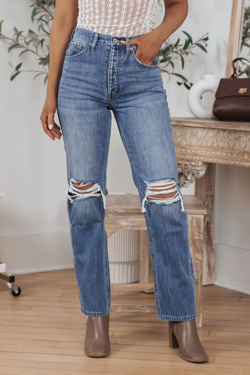 Medium Wash Distressed 90s Boyfriend Jeans | Magnolia Boutique | Magnolia Boutique