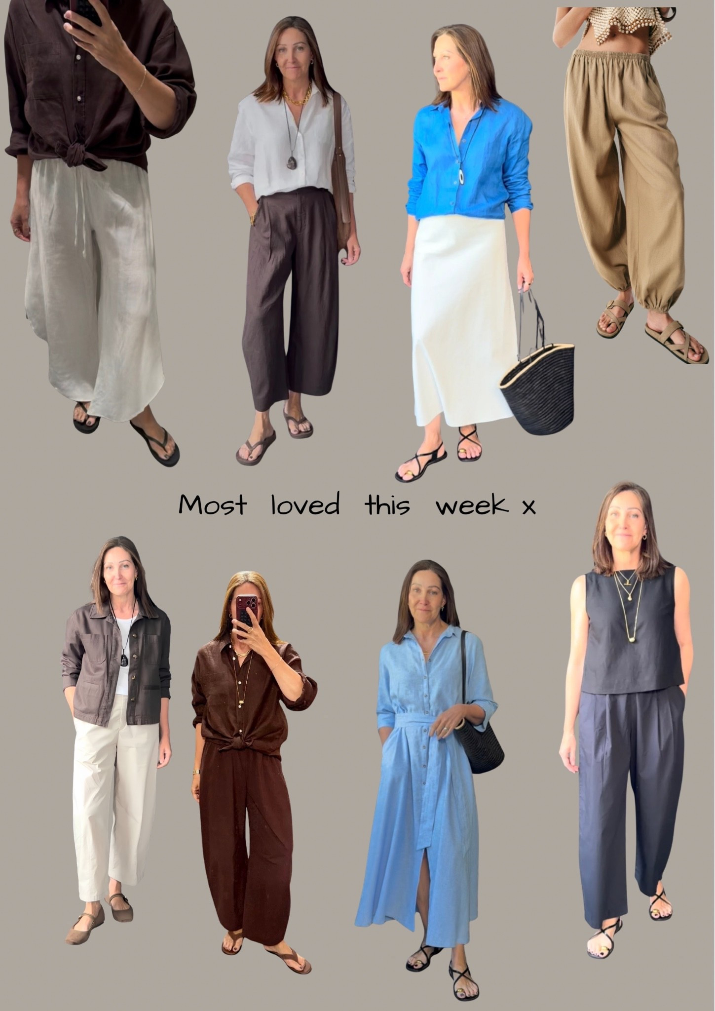 These are the pieces you’ve loved this week. Lots of great feedback about these - you’ve found them comfy, easy to style and great to mix and match. Lots of great trousers here for warmer weather and linen to keep you cool. 
Top: (Left to right)
White trousers S
Brown linen - 10
Skirt and shirt - M
Bottom: 
Beige trousers - M
Brown trousers -S / Shirt 36
Dress - Size 10
Trousers - S, top M

#LTKsummer #LTKstyletip #LTKover50style