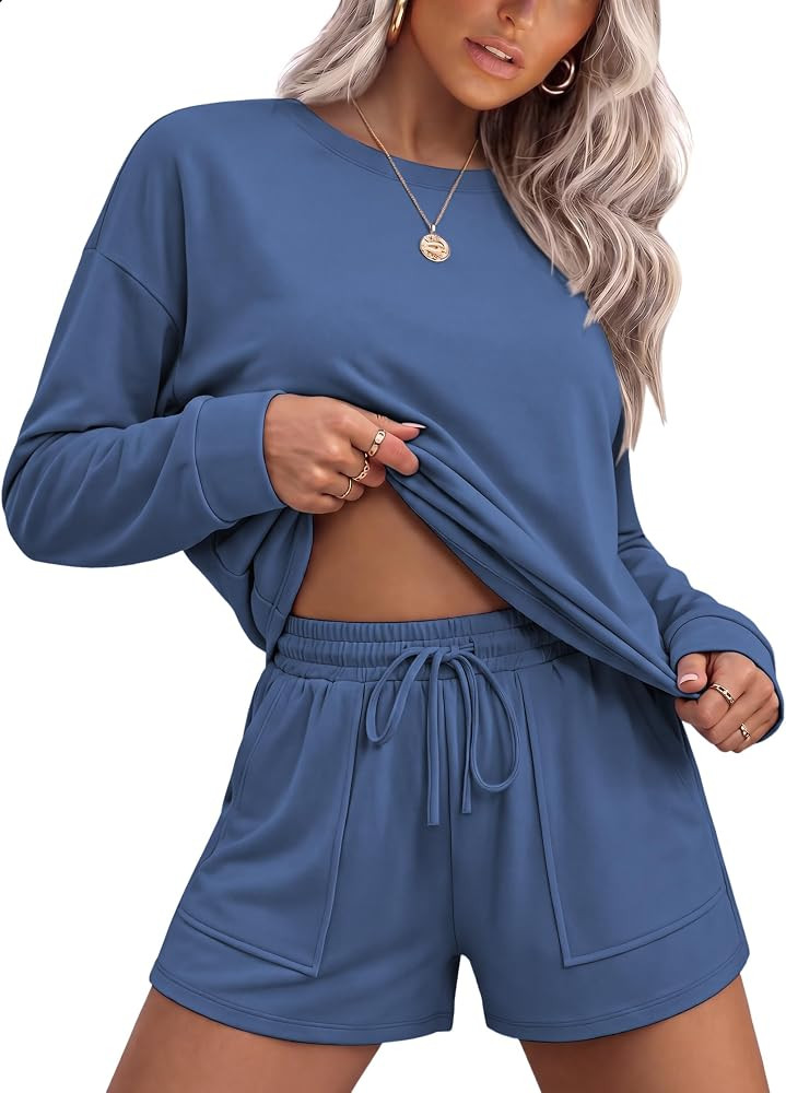 Ekouaer Women's Lounge Sets Pajamas 2026 Fall Long Sleeve Top&Shorts XS-XXL | Amazon (US)