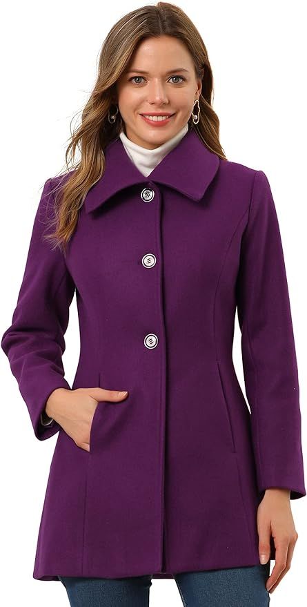 Allegra K Women's Single Breasted Turndown Collar Overcoat Vintage Winter Coat with Pockets | Amazon (US)