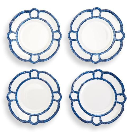 Two's Company 4-Pack Bamboo Rim Accent Kitchenware Set - Durable Melamine Plates with Elegant Blue Rim, Dishwasher Safe, Perfect for Parties & BBQs | Amazon (US)