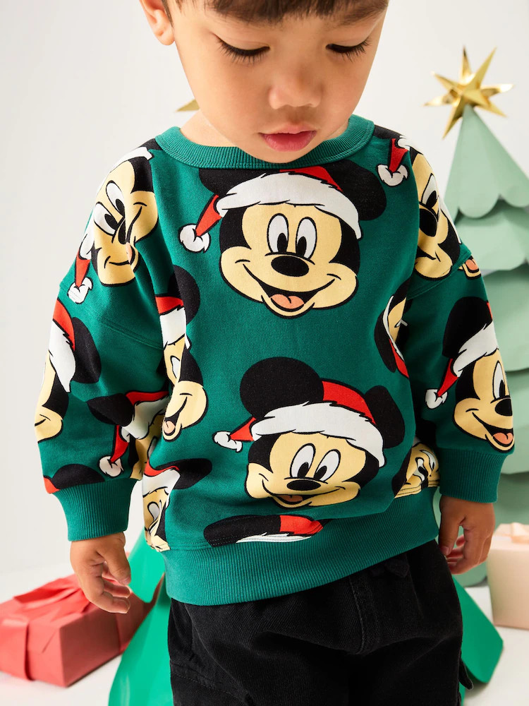Green Christmas Mickey Mouse Crew Sweatshirt (3mths-8yrs) | Next US