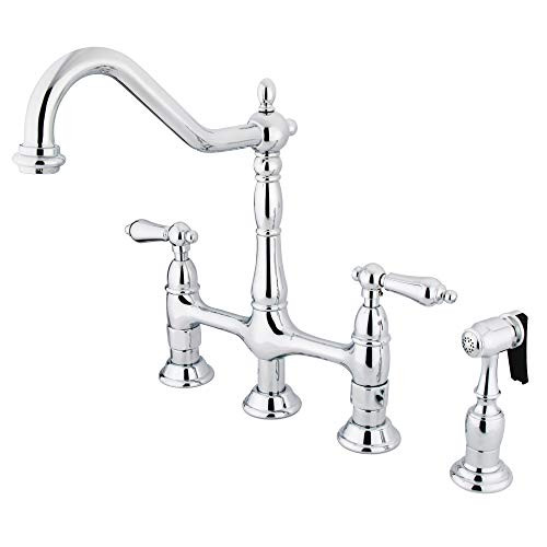 Kingston Brass KS1271ALBS Heritage Bridge Kitchen Faucet, 8-9/16", Polished Chrome | Amazon (US)