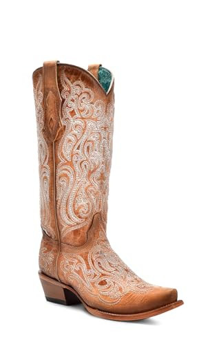 Corral Boots Women's Straw-Blue Handcrafted Western Boots | Snip Toe Tall Cowboy Boots with Luminescent Embroidery Design | Amazon (US)