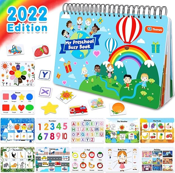 Airyard Montessori Toys Busy Book for Toddlers, Preschool Learning Busy Board for Kids, 12 Themes... | Amazon (US)