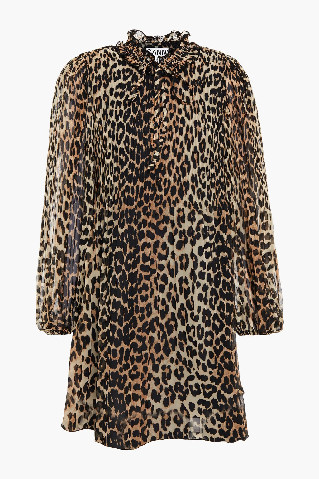Ruffled leopard-print plisse-crepe mini dress | The Outnet (UK and Europe)