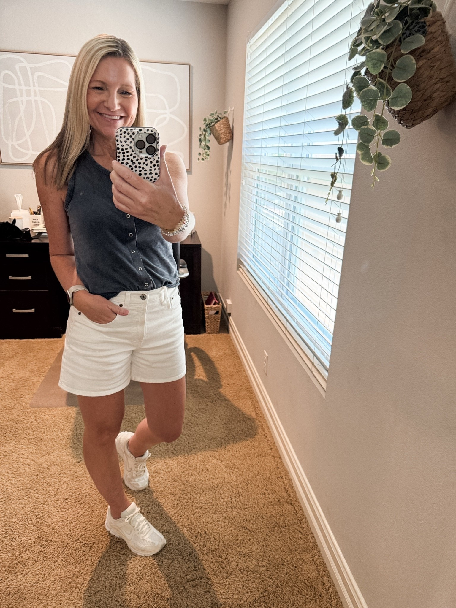 Catching up on outfits of the week. I grabbed this boyfriend snap front tank from Target in white and immediately ordered the blue option. It also comes in black. 

My Abercrombie high rise dad shorts are still in stock and on sale this weekend. 

My Nike sneakers are from the NSale and have been my most worn pair lately.

#LTKootd #LTKSaleAlert #LTKOver40