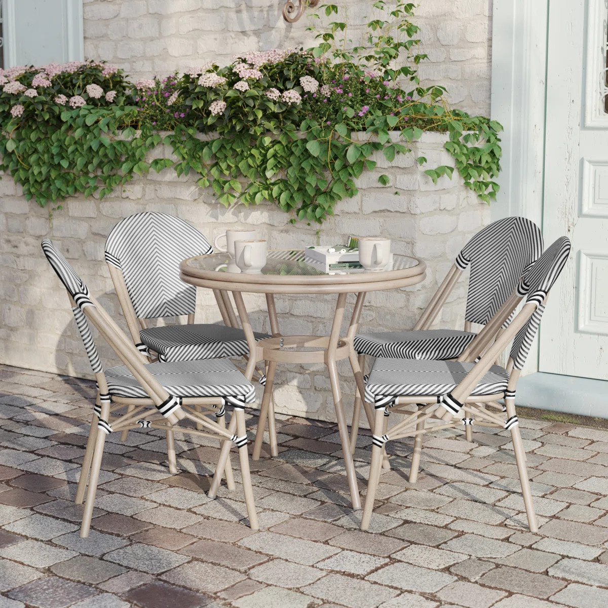Rylan Indoor/Outdoor Commercial Bistro Set with Table and Four Chairs | Wayfair North America