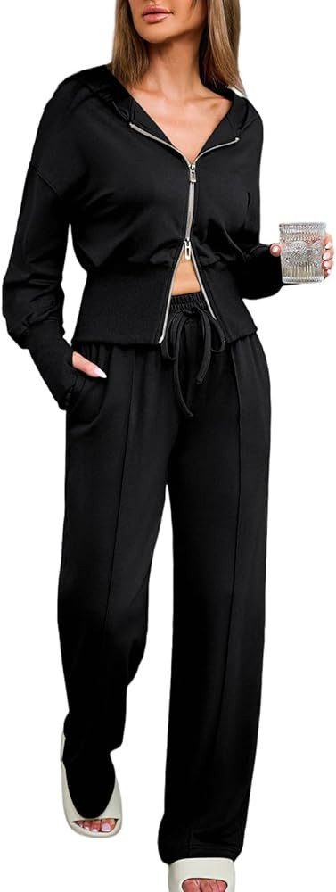 Herseas Womens 2 Piece Casual Outfit Workout Hoodie Sweatsuits with Sweatpant Travel Airport Trac... | Amazon (US)