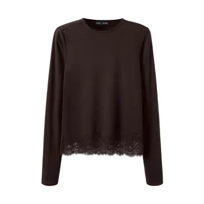 MANGO Lace Detail Long Sleeve Top in Brown at Nordstrom, Size X-Small | Nordstrom