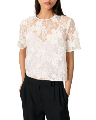 Maje Embroidered Short Sleeve Top  | Bloomingdale's Women | Bloomingdale's (US)