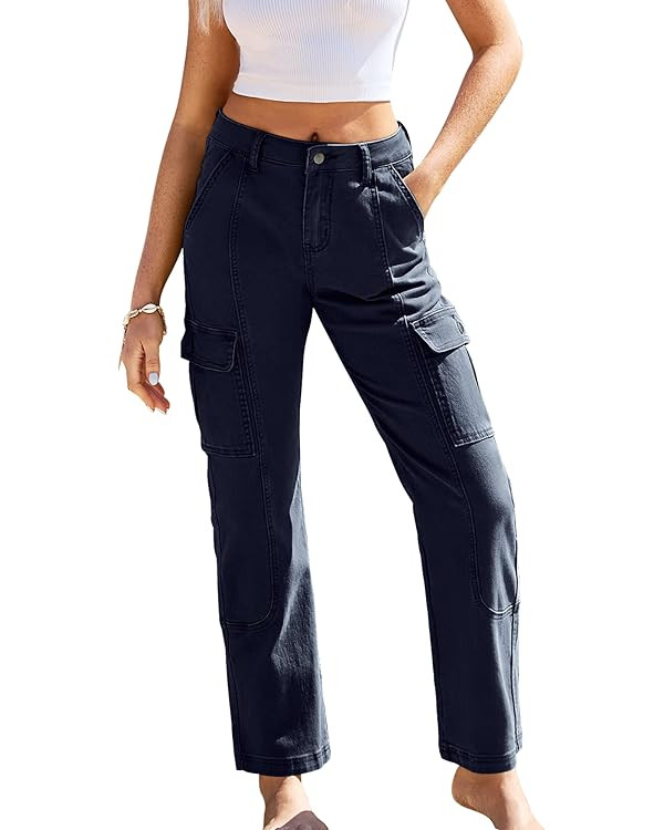GRAPENT Womens Cargo Pants Casual High Waisted Baggy Stretch Straight Leg Trousers Western Outfit... | Amazon (US)