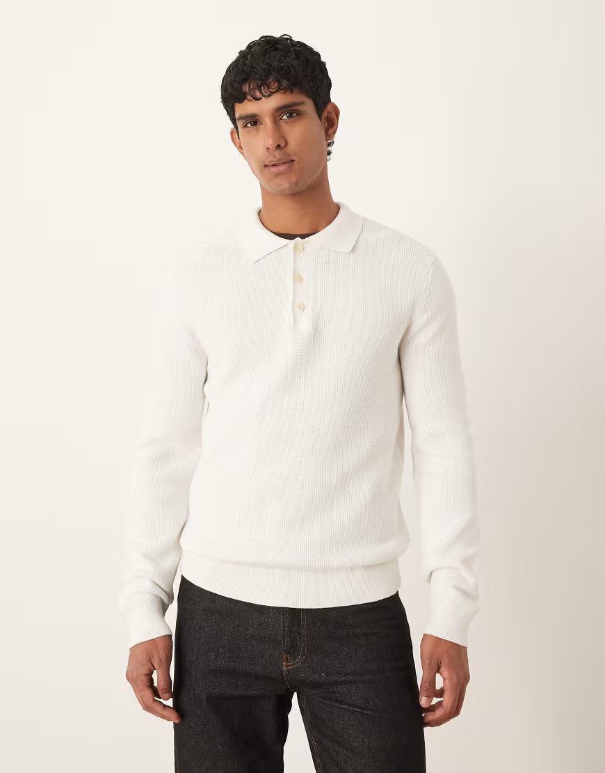 Selected 100% cotton knit polo shirt in cream-White | ASOS (Global)
