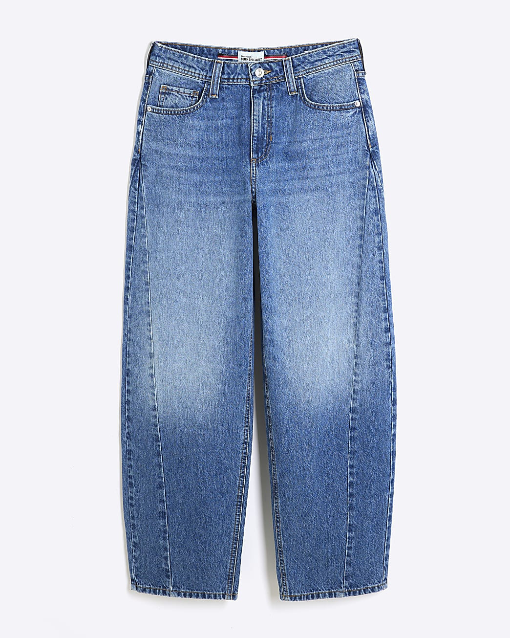 Blue Denim Seamed Barrel Jeans | River Island UK & IE