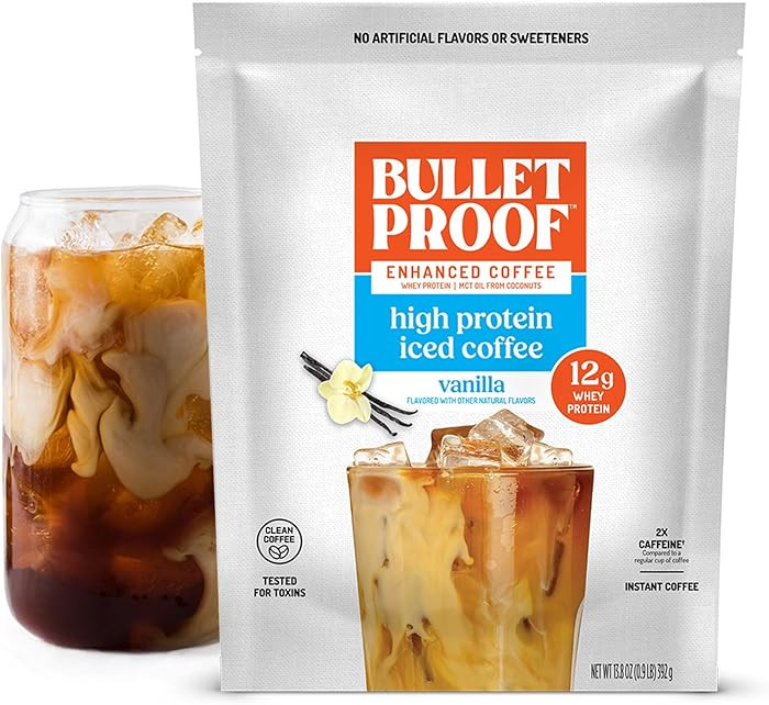 Bulletproof Iced Protein Coffee, Vanilla, 12g Whey Protein + MCT Oil, 170mg Caffeine, Instant Cof... | Amazon (US)