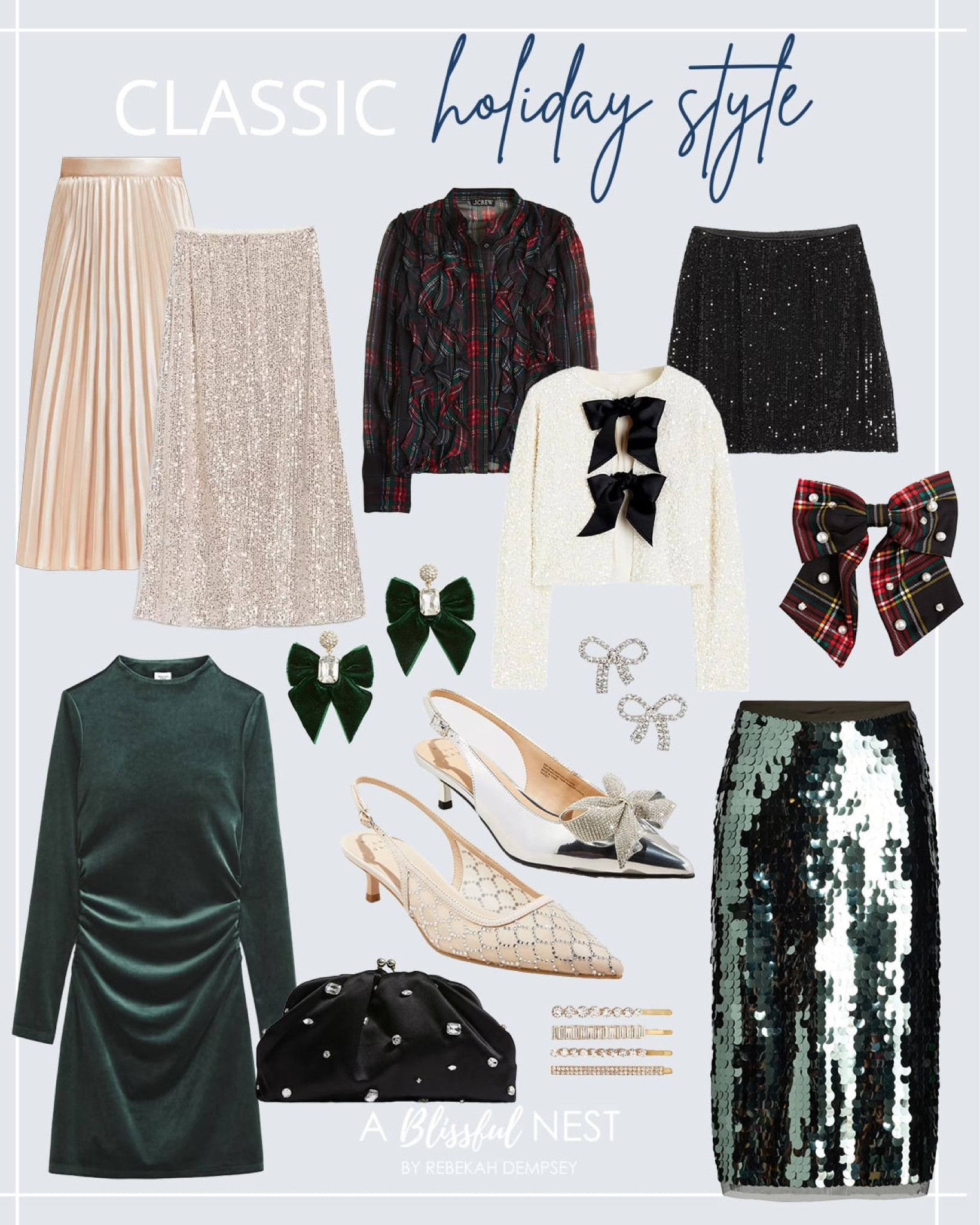 Classic holiday style faves! 

#holidaystyle

Christmas style. Holiday outfit idea. Christmas party outfit idea. Green velvet dress. Target holiday heels. Holiday hair bow. Sequin skirt. Gold holiday pleated skirt. Walmart fashion. Walmart holiday style. Walmart sequin skirt. Velvet bow earrings. Plaid holiday blouse. Amazon sequin bow cardigan jacket  


#LTKSeasonal #LTKParties #LTKHoliday