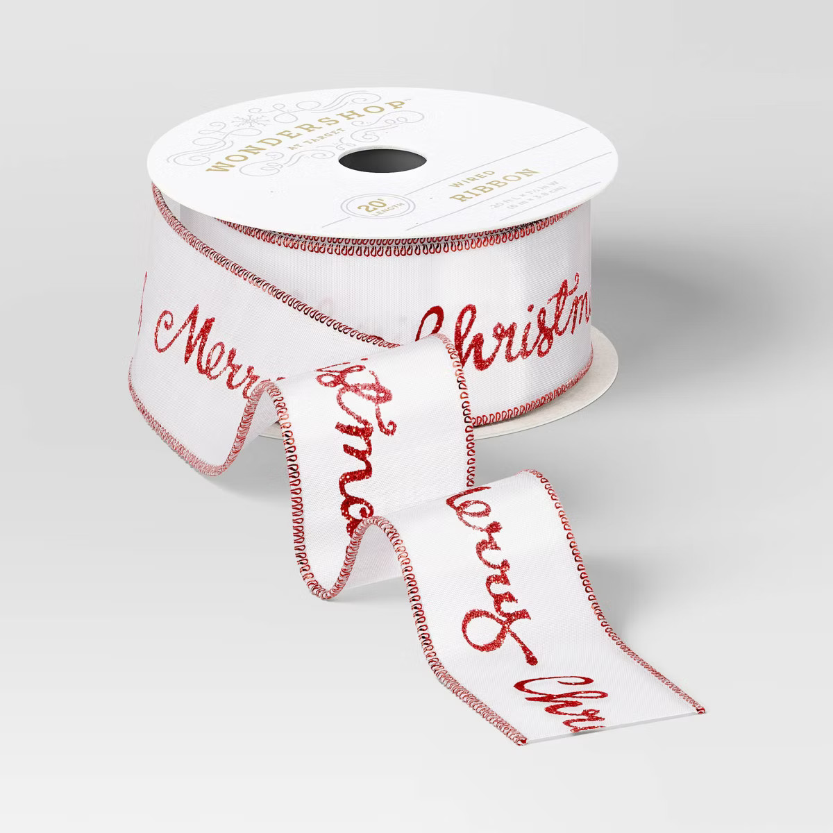 20’ Christmas Premium Ribbon Merry Christmas Red/White - Wondershop™ | Target