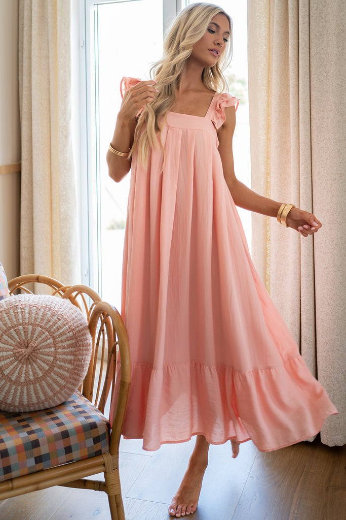 So You Hear Light Melon Midi Dress | Red Dress 