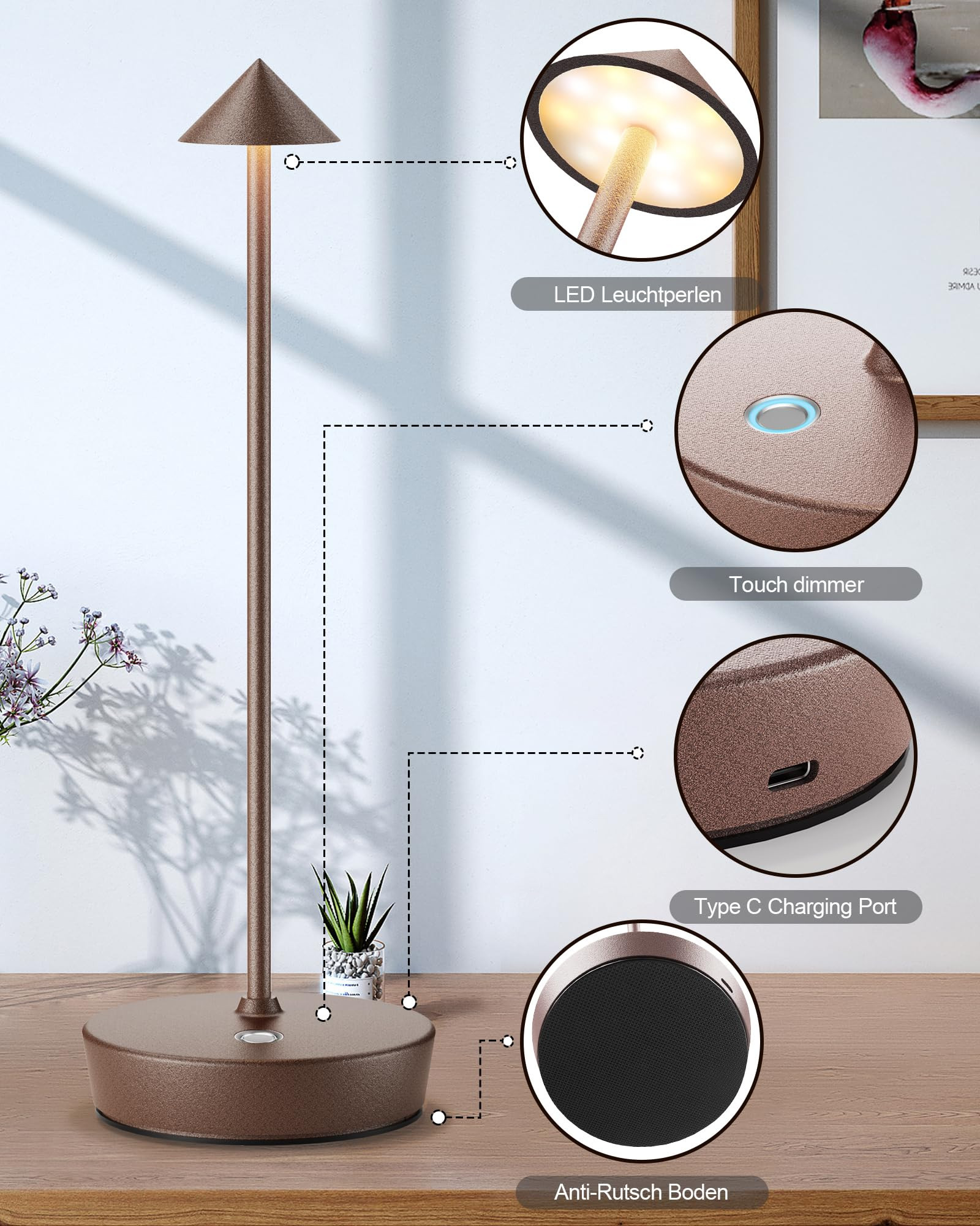 Cordless Table Lamps Rechargeable, 6000mAh Battery Operated LED Desk Lamp Outdoor Waterproof Port... | Amazon (US)