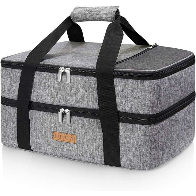 Luncia Double Decker Insulated Casserole Carrier for Hot or Cold Food, Lasagna Holder Tote, Grey | Walmart (US)