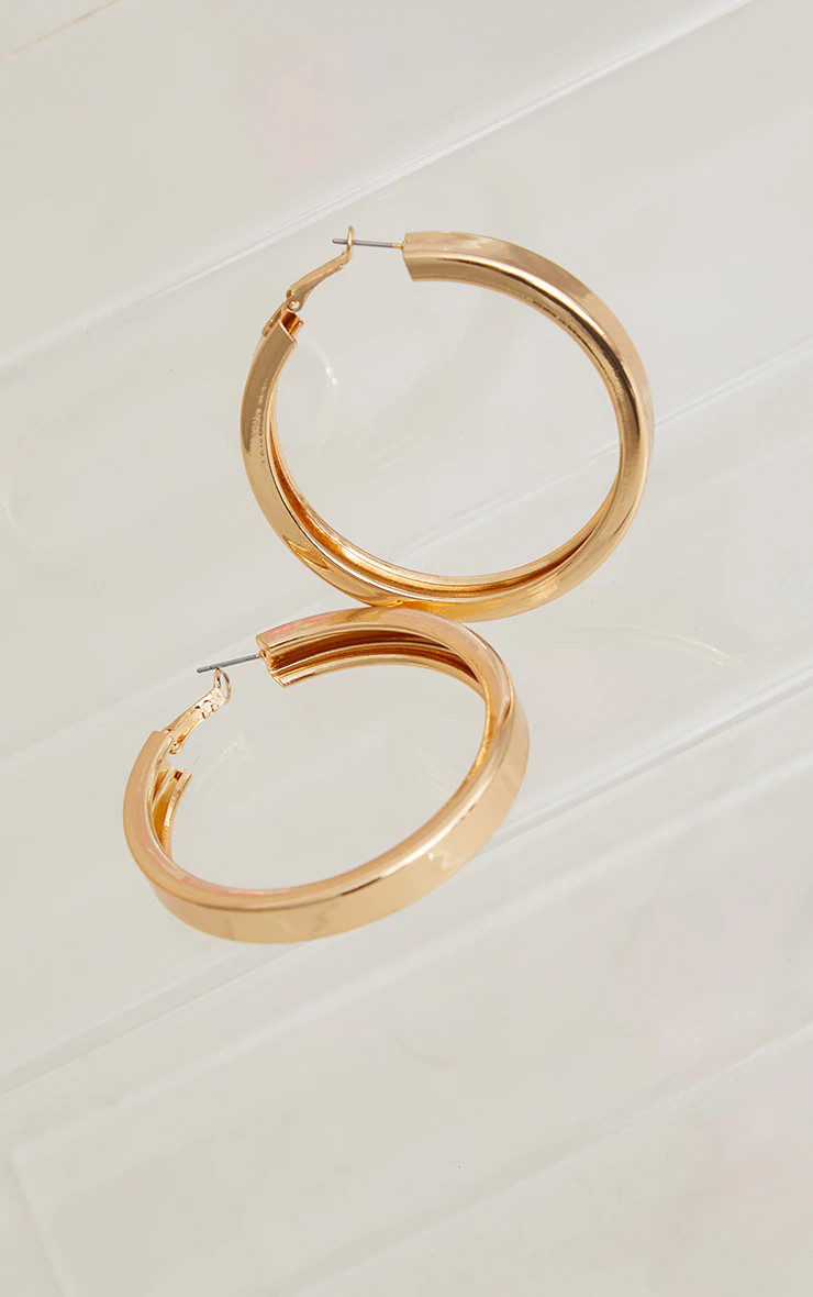 Gold Thick Chunky Statement Hoop Earrings | Accessories | PrettyLittleThing US