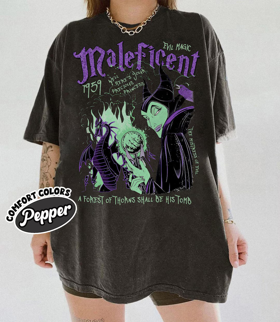 Retro Maleficent Graffiti Shirt, Sleeping Beauty Villains Disney Comfort Color T-shirt, Walt Disn... | Etsy (US)