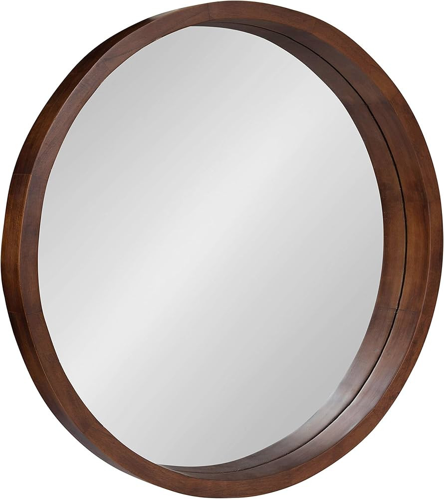 Kate and Laurel Hutton Round Decorative Modern Wood Frame Wall Mirror, 22 Inch Diameter, Walnut F... | Amazon (US)